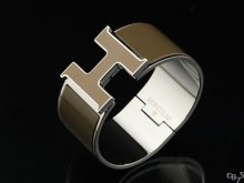 Hermes Brown Enamel Clic H Bracelet Narrow Width (33mm) In Silver